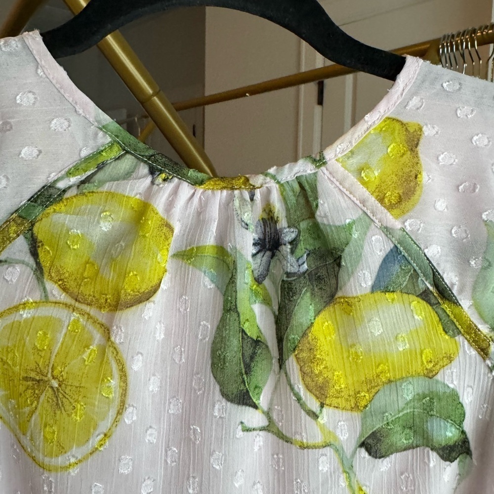 Joie Light Pink Blouse with Lemon Design Sz XS NWT - Picture 8 of 9